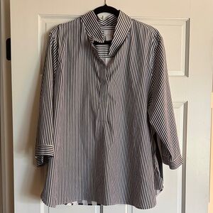 Chicos Black and White Stripe Shirt - Classic Collar